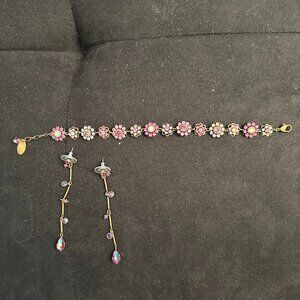 Pink "crystal" bracelet & earrings